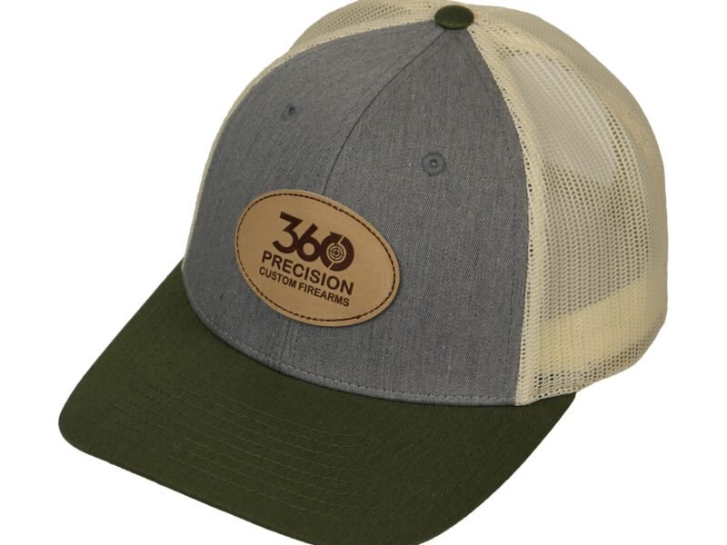 360 Precision LoPro Trucker Hat, Grey/Birch/Olive Leather Patch
